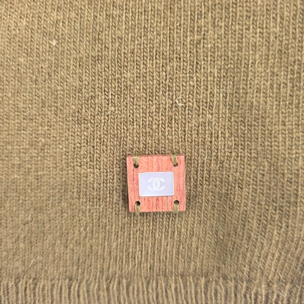 Chanel 01A Vintage 100% Cashmere Sleeveless Turtleneck Sweater Olive Brown 46